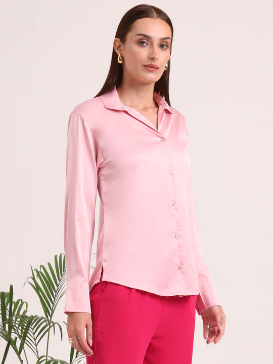 Women's European Satin Spread Collar Shirt