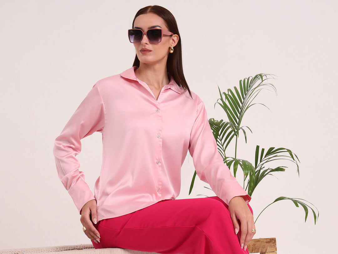Women's European Satin Spread Collar Shirt