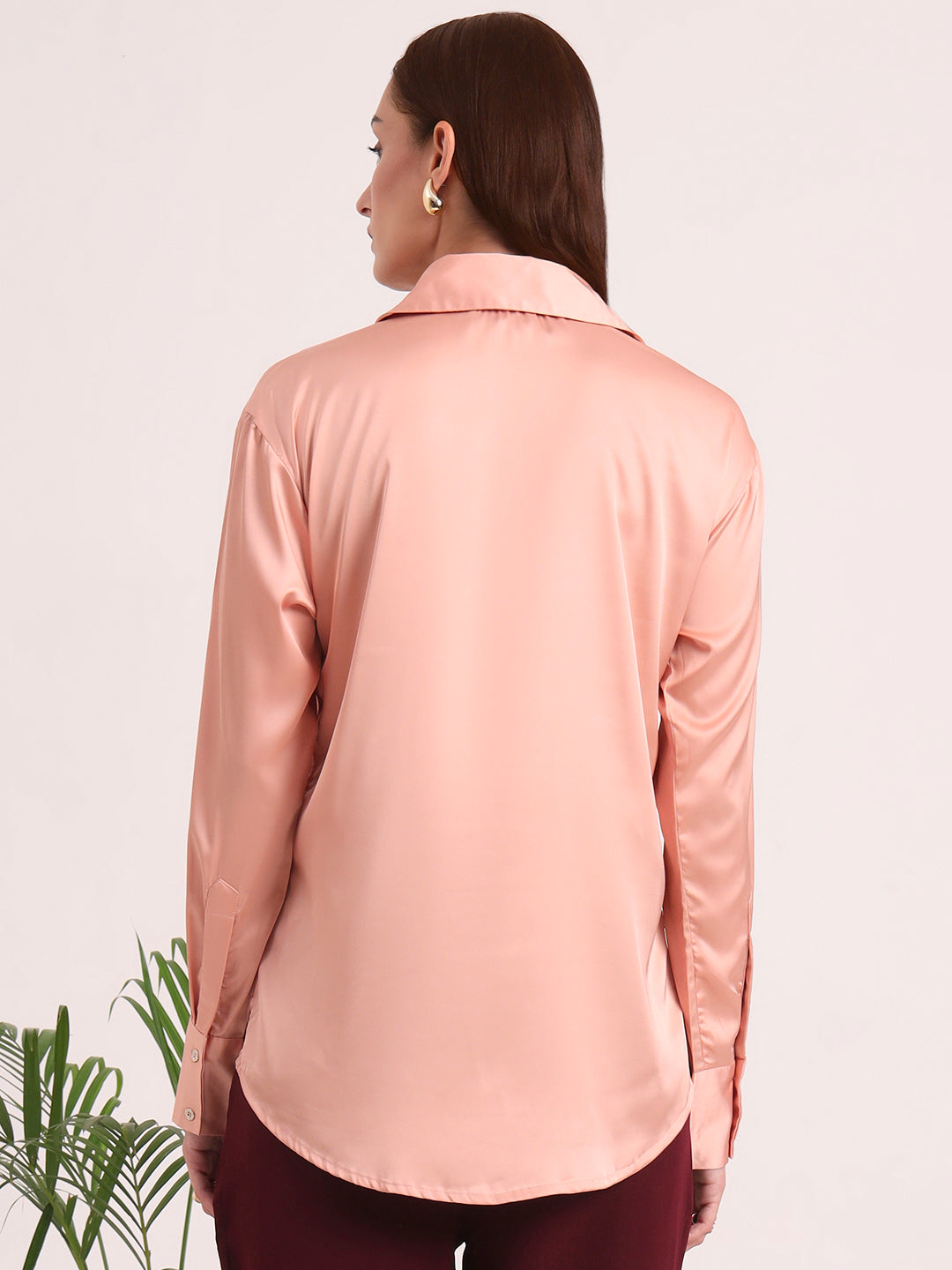 Women's European Satin Spread Collar Shirt