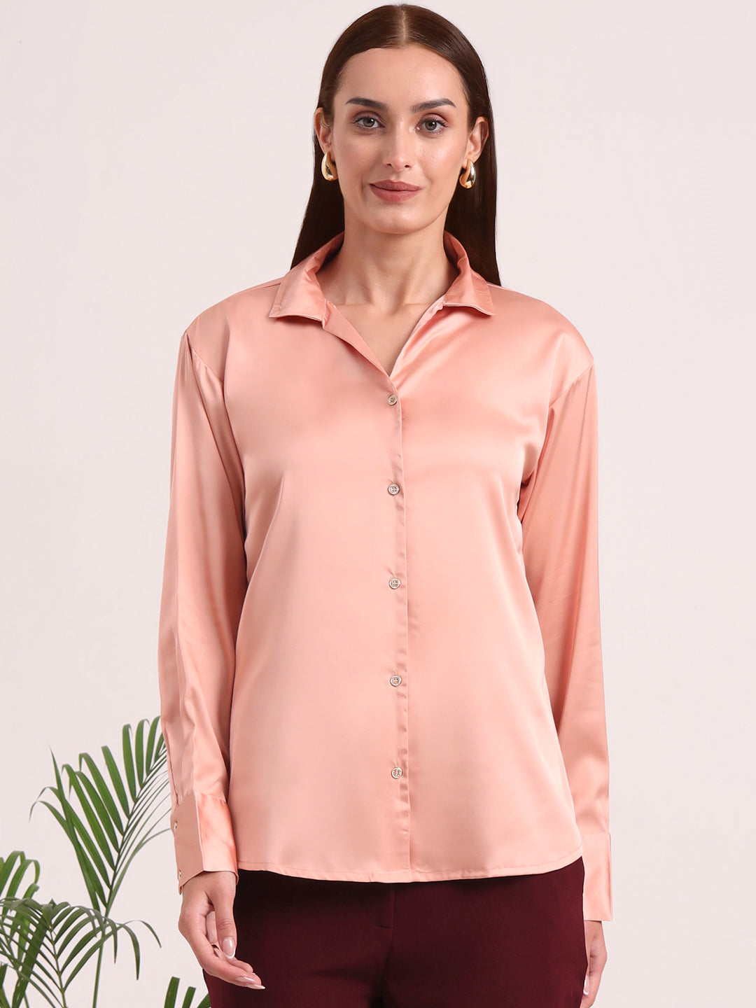 Women's European Satin Spread Collar Shirt