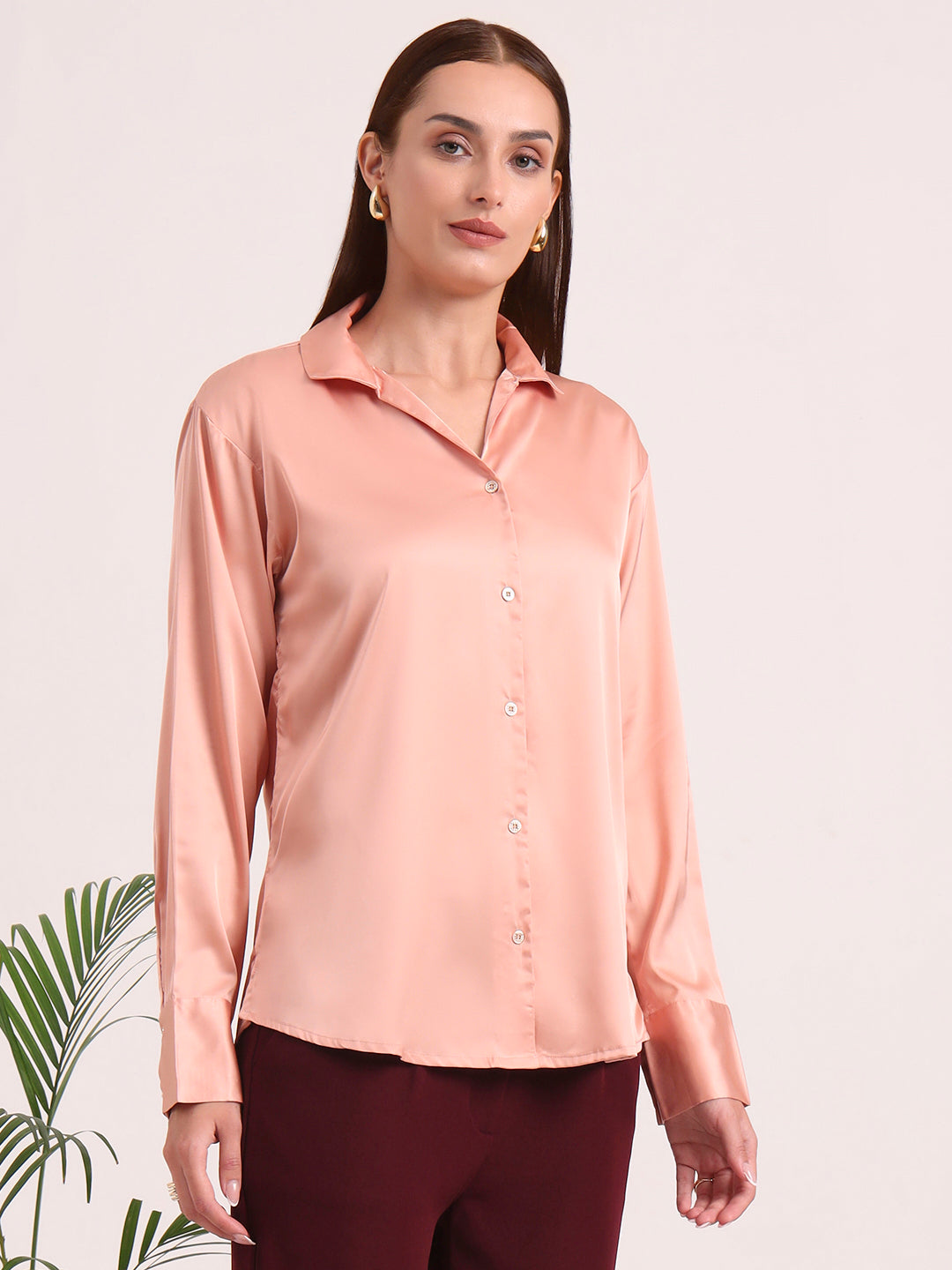 Women's European Satin Spread Collar Shirt