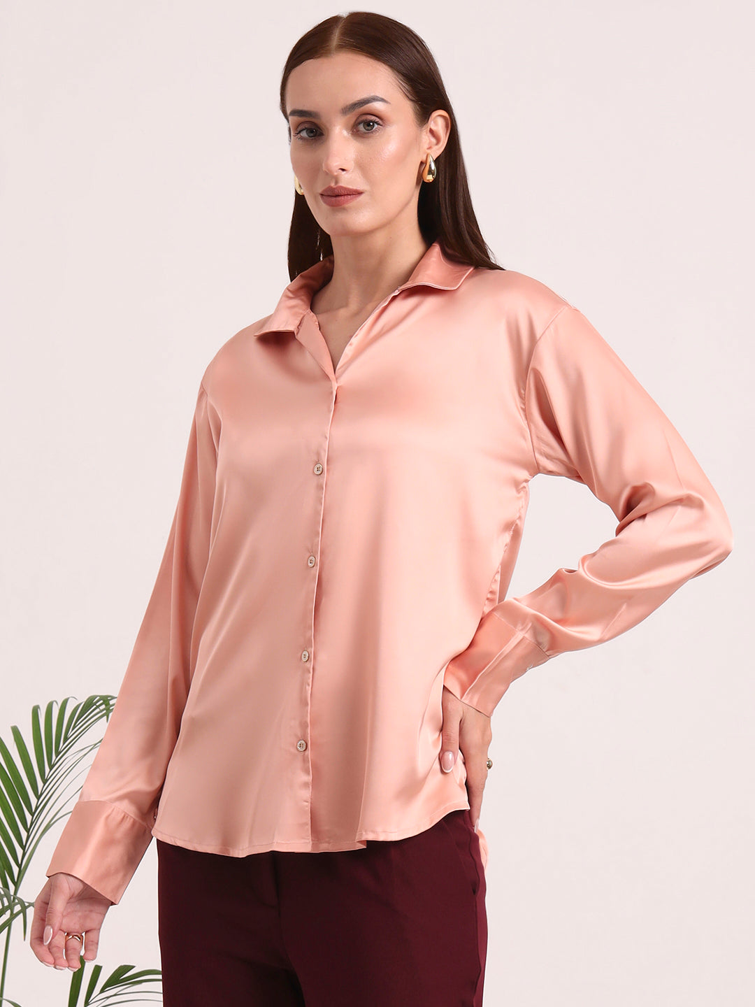 Women's European Satin Spread Collar Shirt
