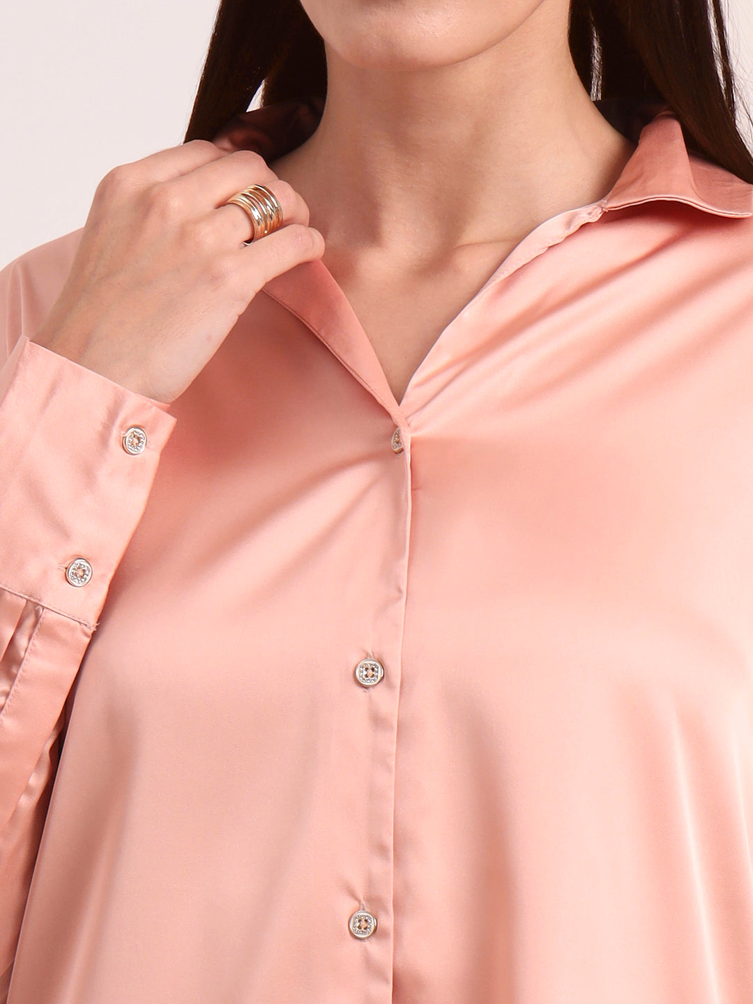 Women's European Satin Spread Collar Shirt