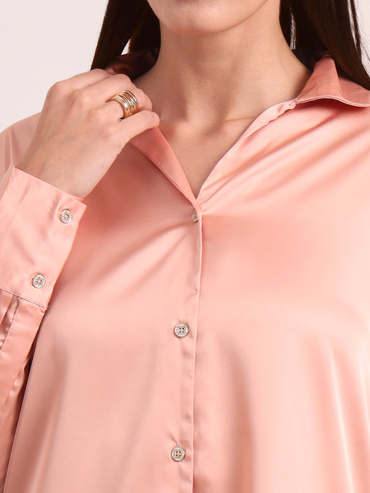 Women's European Satin Spread Collar Shirt