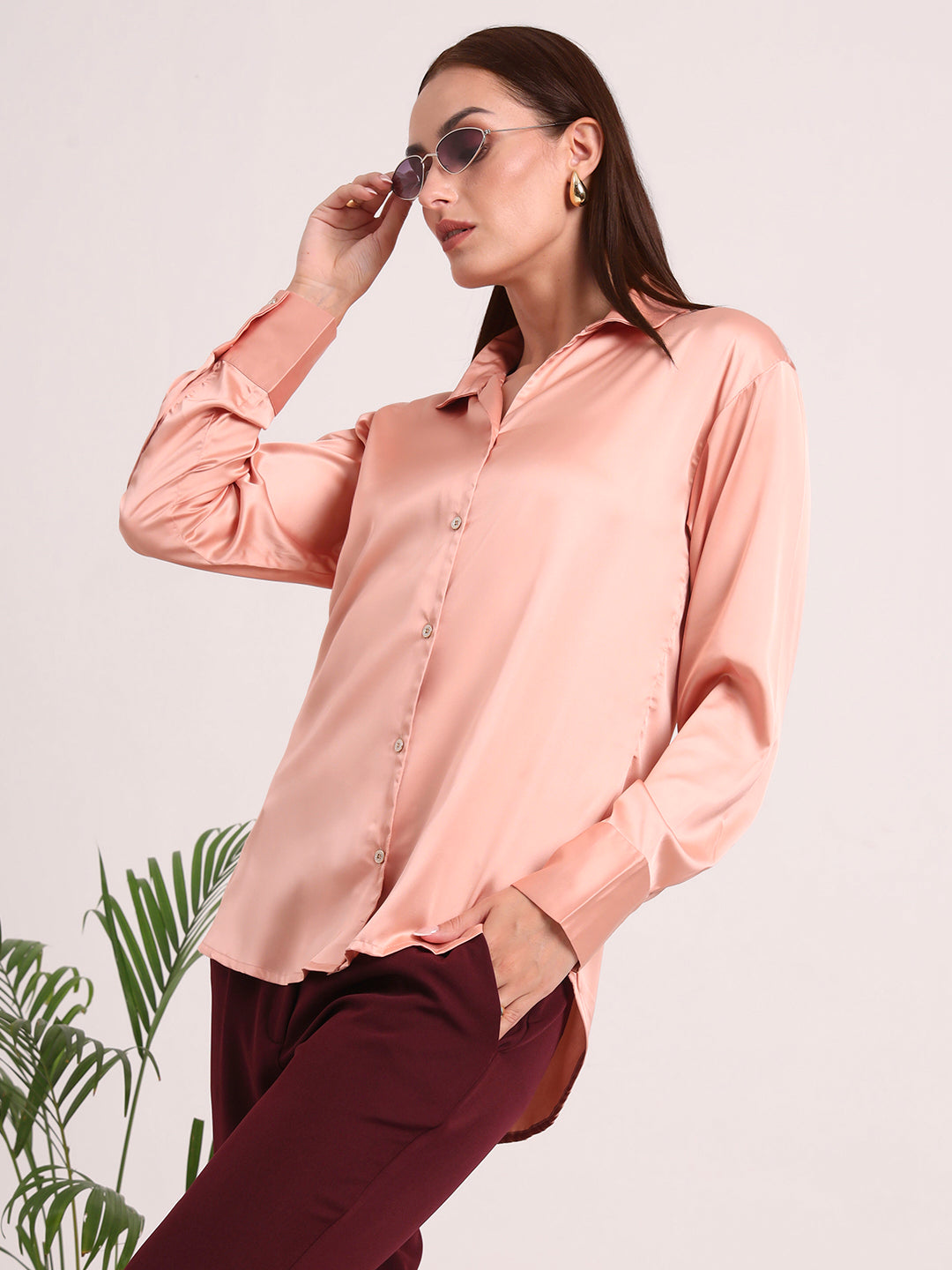 Women's European Satin Spread Collar Shirt