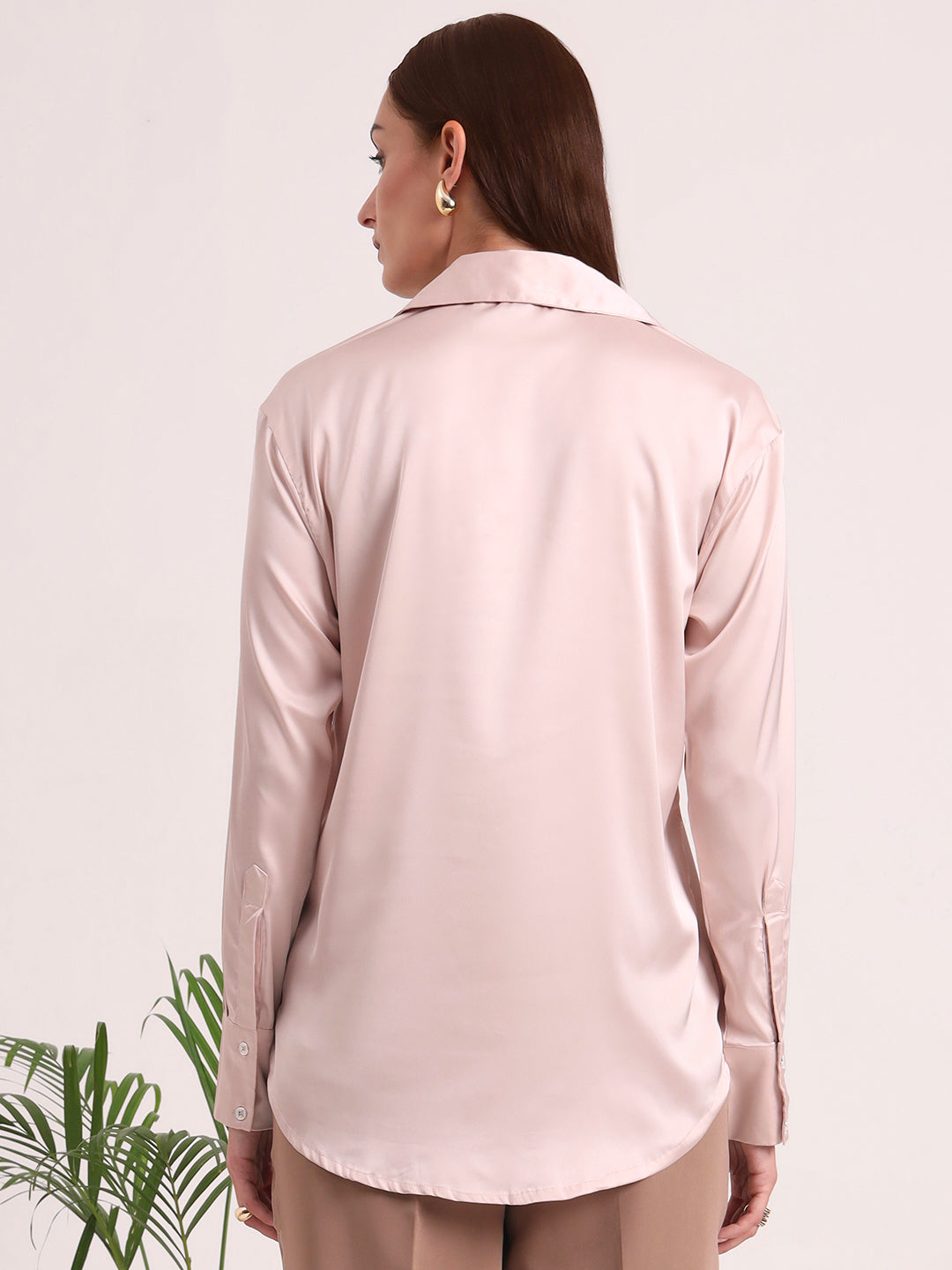 Women's European Satin Spread Collar Shirt