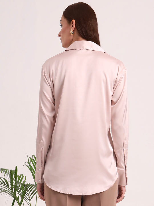 Women's European Satin Spread Collar Shirt