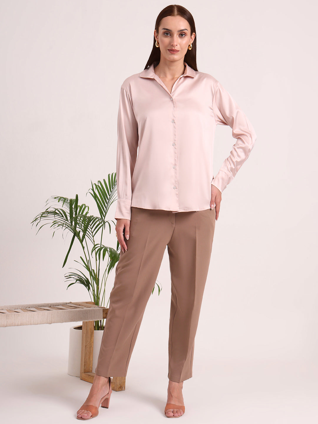 Women's European Satin Spread Collar Shirt