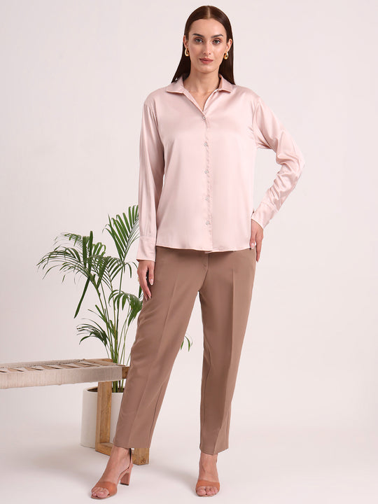 Women's European Satin Spread Collar Shirt