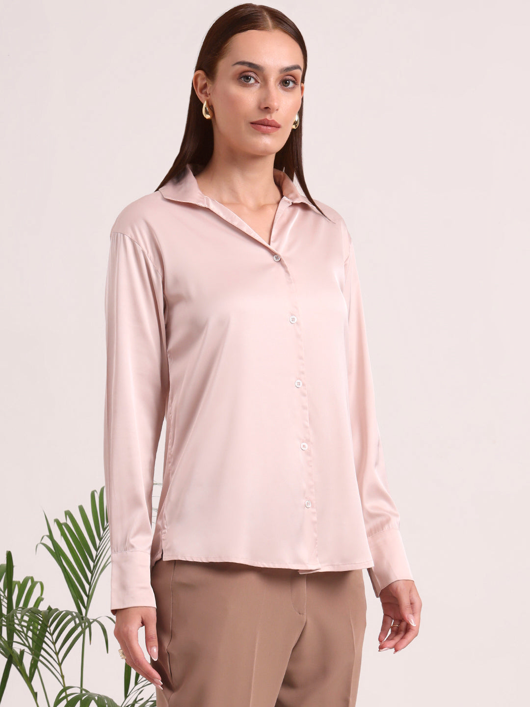 Women's European Satin Spread Collar Shirt