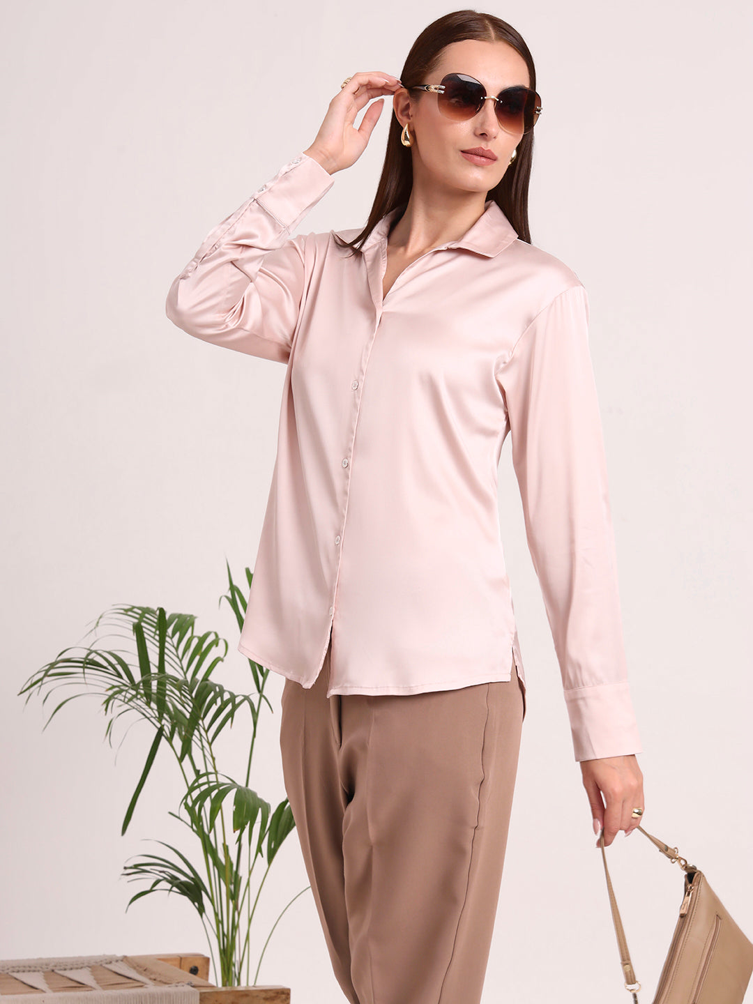 Women's European Satin Spread Collar Shirt