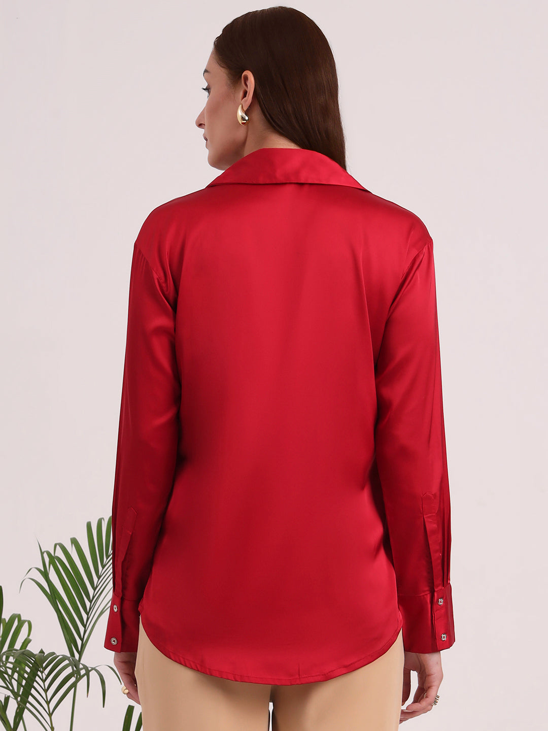 Women's European Satin Spread Collar Shirt