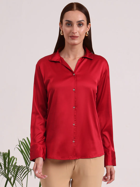 Women's European Satin Spread Collar Shirt
