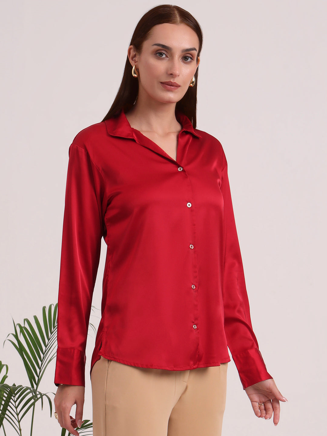 Women's European Satin Spread Collar Shirt