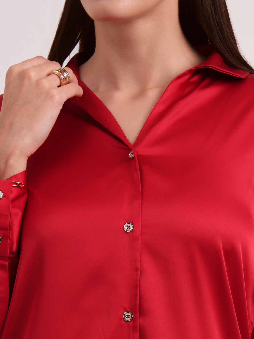 Women's European Satin Spread Collar Shirt