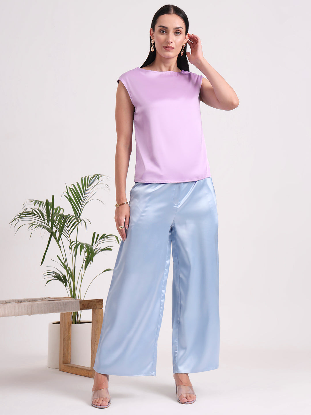 Women's European Satin Flared Pleated Trouser