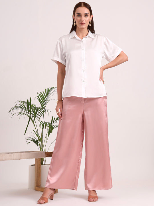 Women's European Satin Flared Pleated Trouser