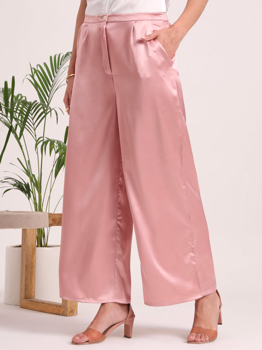 Women's European Satin Flared Pleated Trouser