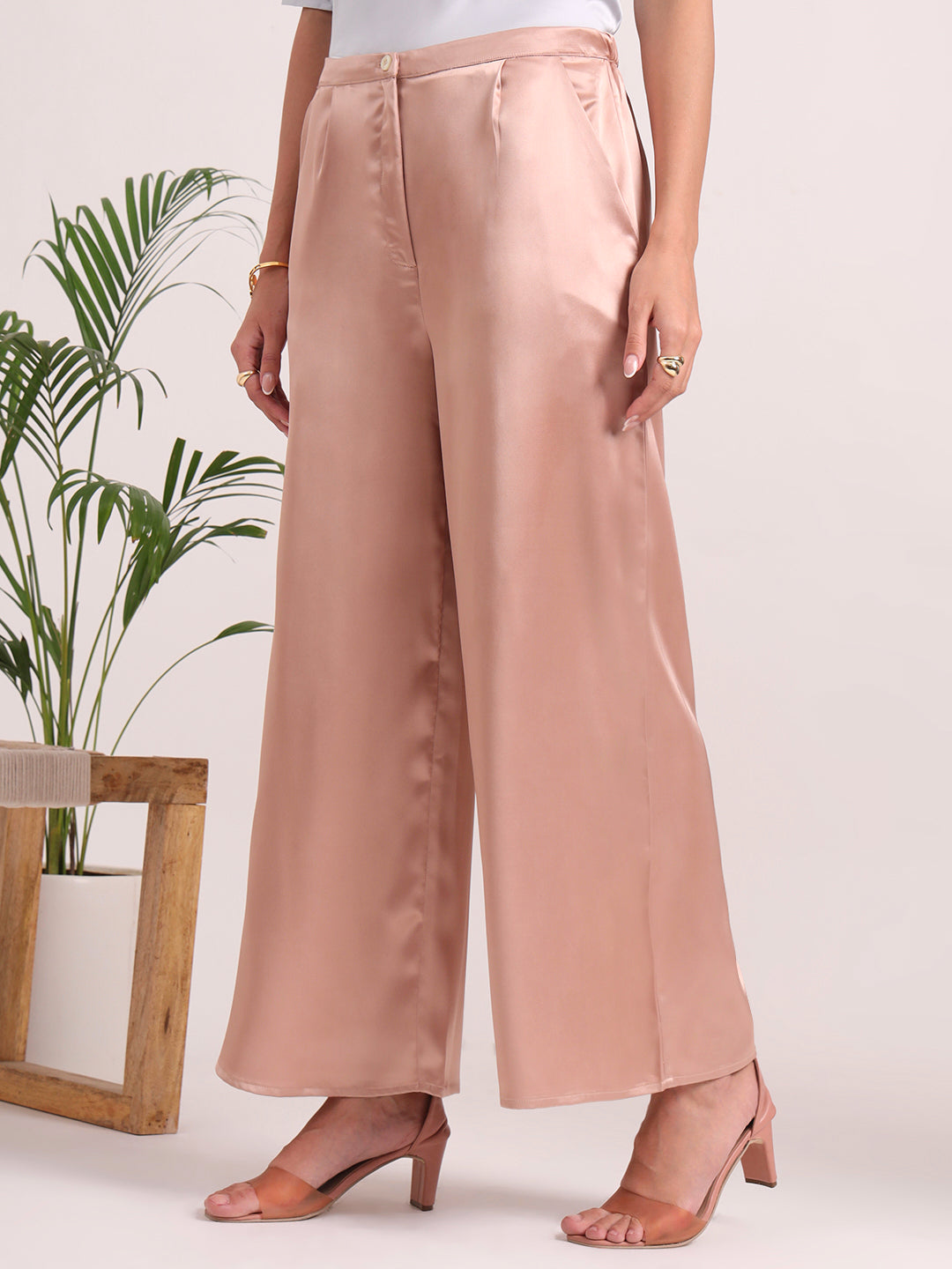 Women's European Satin Flared Pleated Trouser