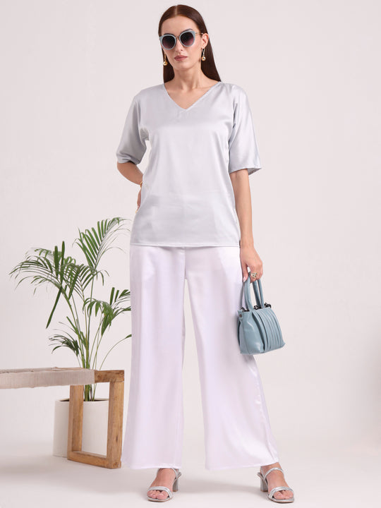 Women's European Satin Flared Pleated Trouser