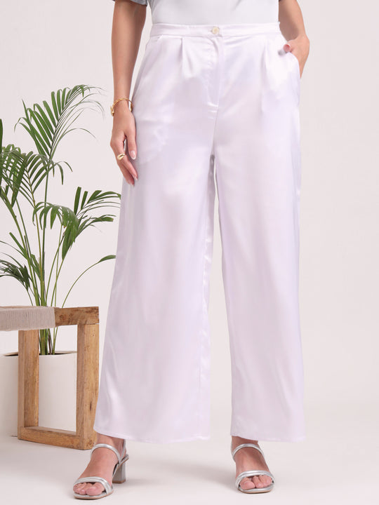 Women's European Satin Flared Pleated Trouser