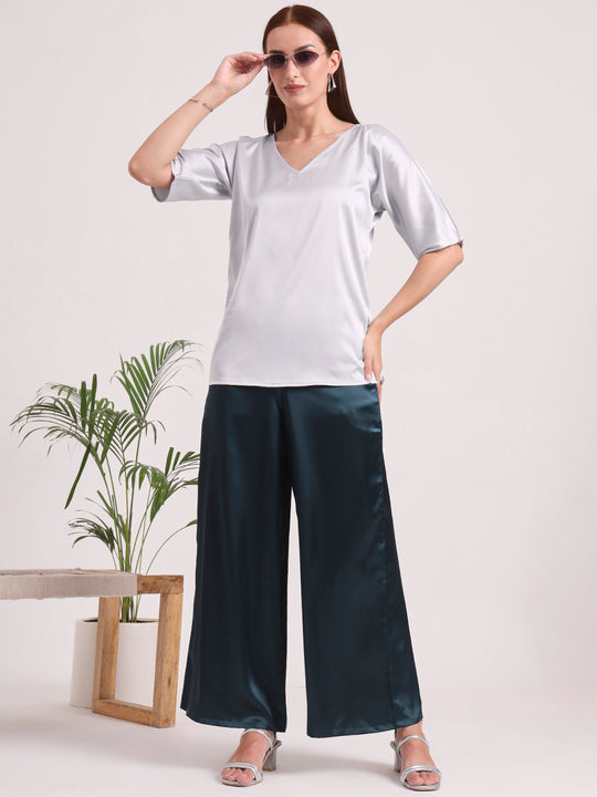 Women'S European Satin Regular Fit Flared Trouser