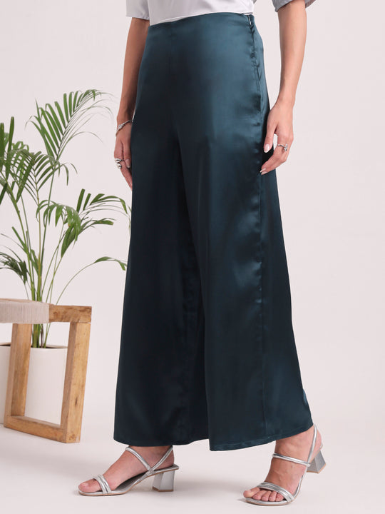 Women'S European Satin Regular Fit Flared Trouser