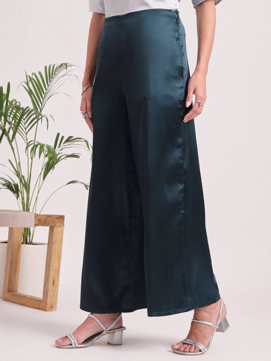 Women'S European Satin Regular Fit Flared Trouser