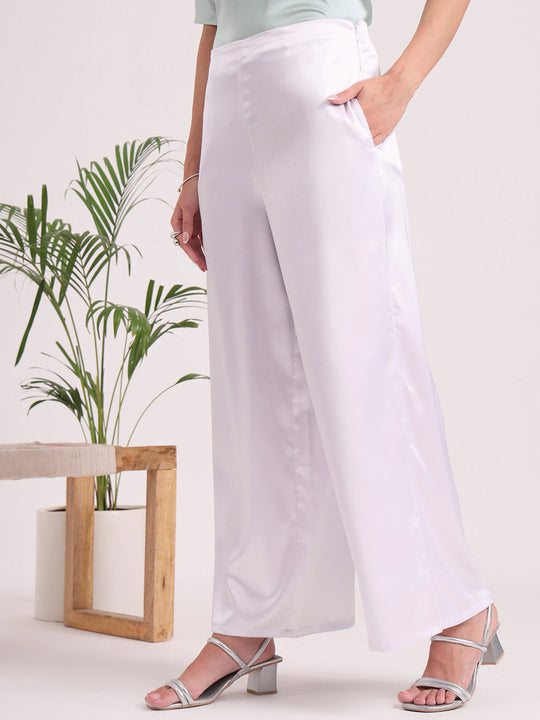 Women'S European Satin Regular Fit Flared Trouser