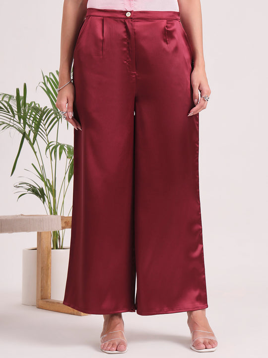 Women's European Satin Flared Pleated Trouser