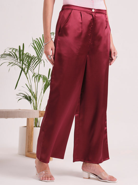 Women's European Satin Flared Pleated Trouser