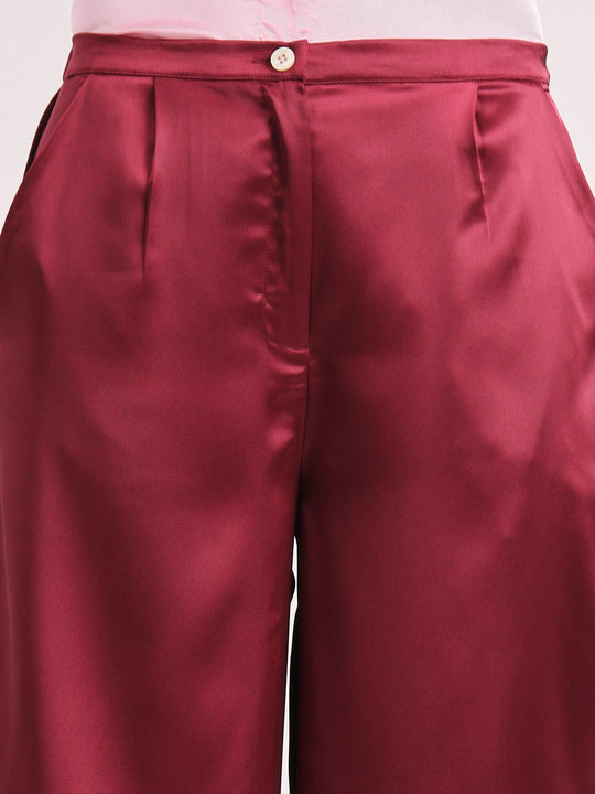 Women's European Satin Flared Pleated Trouser