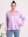 Women's European Satin V Neck Long Sleeve Top