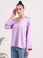 Women's European Satin V Neck Long Sleeve Top
