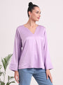 Women's European Satin V Neck Long Sleeve Top