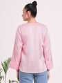 Women's European Satin V Neck Long Sleeve Top