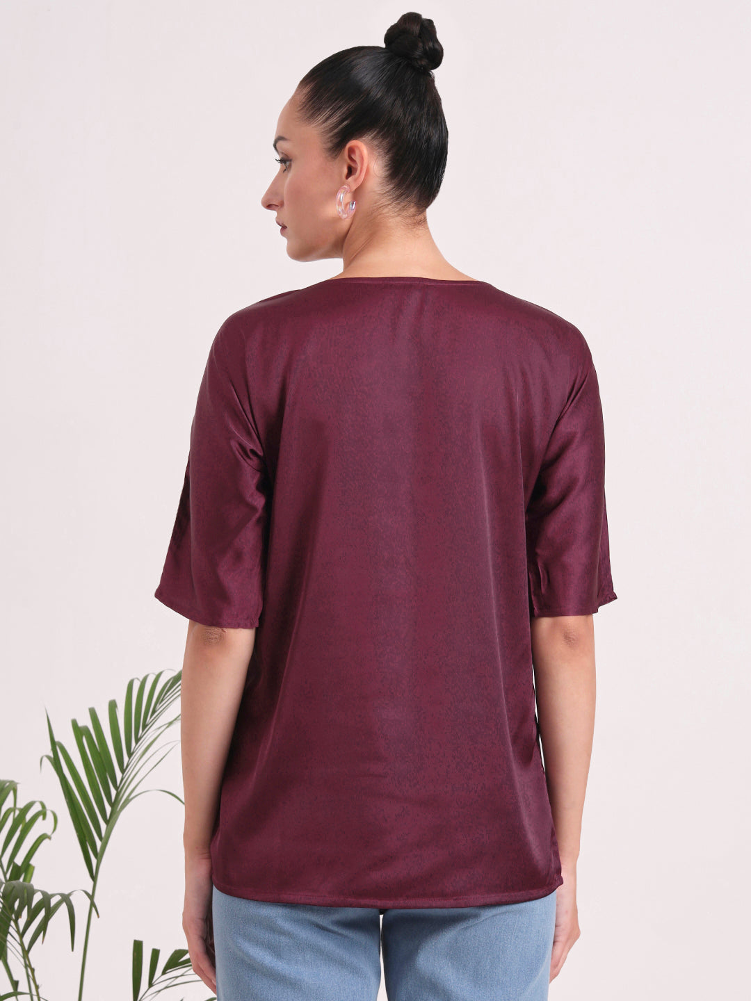 Women's  European Satin-Finish, V-Neck Top