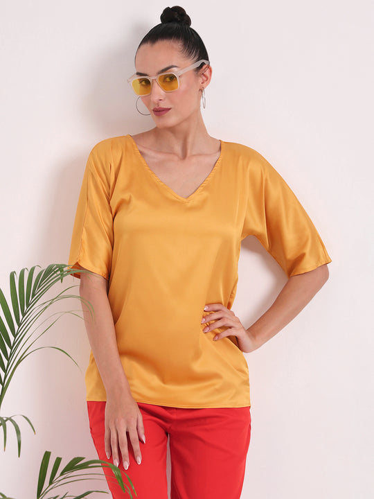 Women's  European Satin-Finish, V-Neck Top