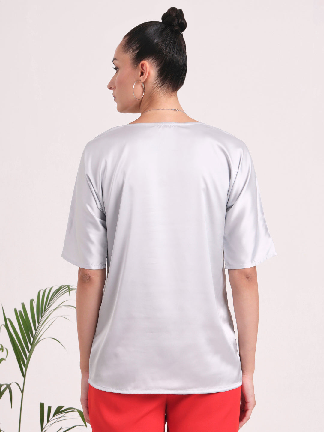 Women's  European Satin-Finish, V-Neck Top