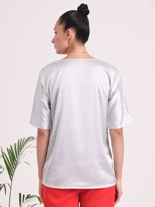 Women's  European Satin-Finish, V-Neck Top