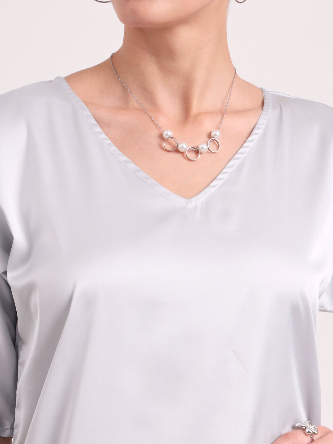 Women's  European Satin-Finish, V-Neck Top
