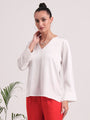 Women's European Satin V Neck Long Sleeve Top