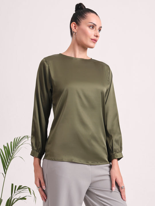 Women's European Satin Bishop Sleeves Top
