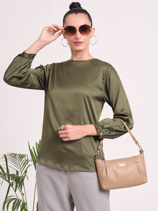 Women's European Satin Bishop Sleeves Top
