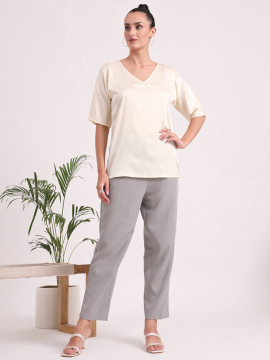 Women's  European Satin-Finish, V-Neck Top