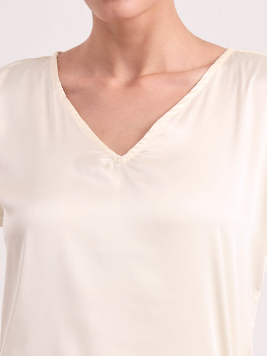 Women's  European Satin-Finish, V-Neck Top