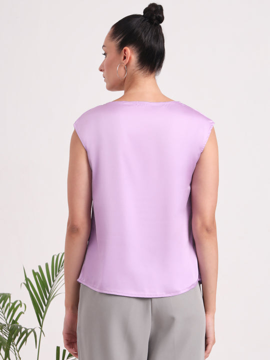 Women's European Satin Solid Crew Neck Top