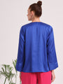 Women's European Satin V Neck Long Sleeve Top
