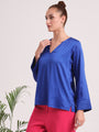 Women's European Satin V Neck Long Sleeve Top