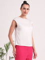 Women's European Satin Solid Crew Neck Top